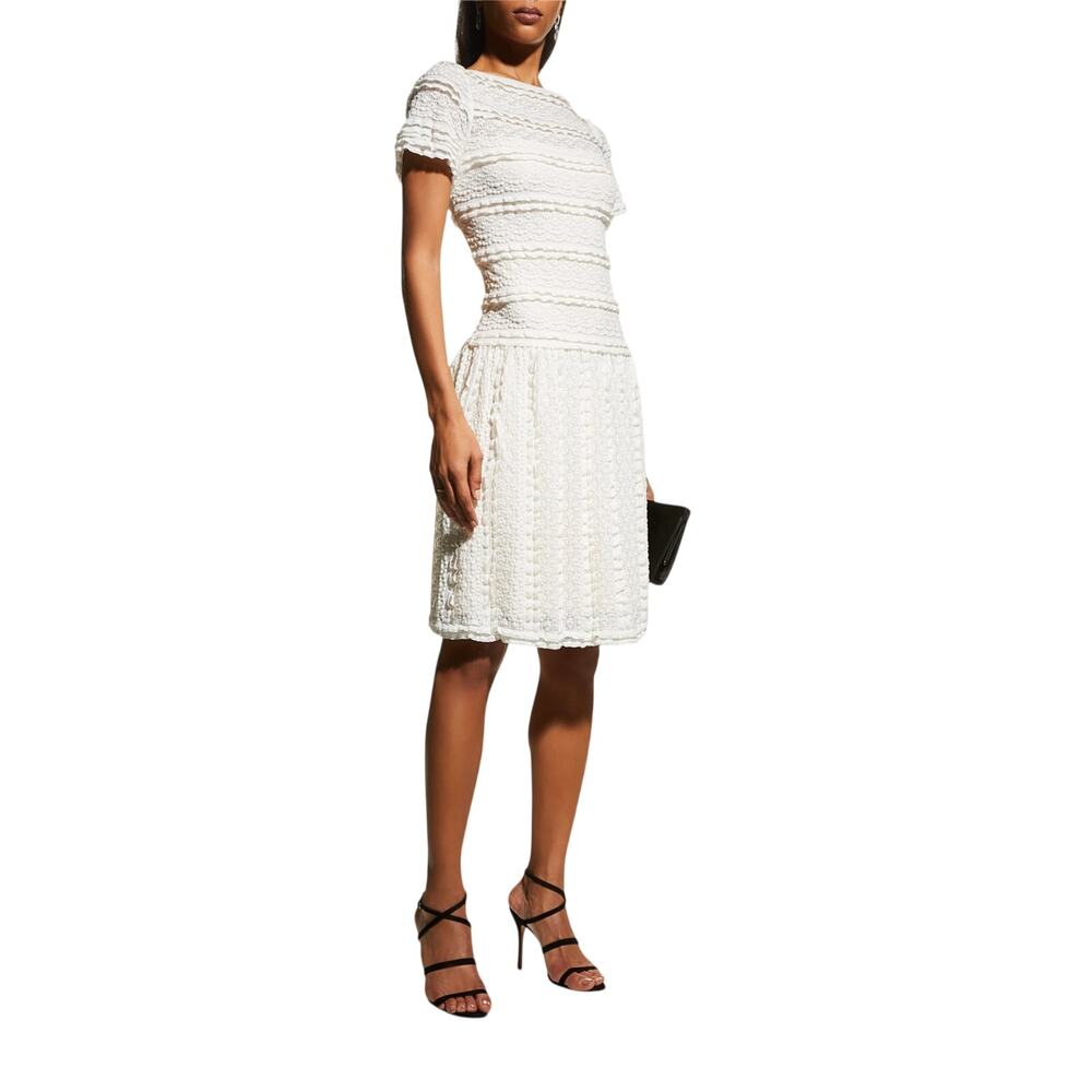 Neiman Marcus Ruffled Cloud White Sho Gauze Lace Dress Size XS